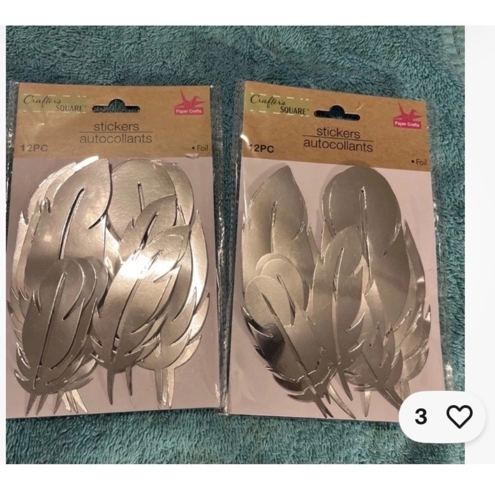 Crafter's Square Gold Foil Feather Stickers 36pc Metallic Scrapbook Crafting